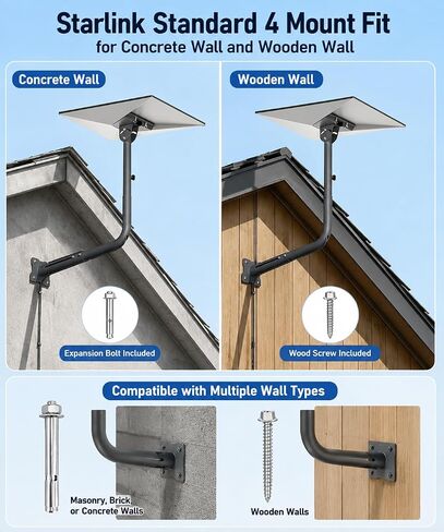 Starlink Mount for Standard 4/4X/Gen 3, Metal Starlink Wall Mount | Heavy Duty Starlink Roof Mount Standard 4, Adjustable Extended Starlink Mount Kit in Saudi Arabia