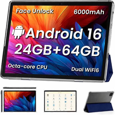 TUOHAITIME Android 16 Tablet,10 inch Tablets, Octa Core CPU, Black | 24GB+64GB+512GB Expansion, 1280x800 Display Screen, WiFi6, Dual Cameras, 6000mAh Battery, Widevine L1 Google Kids Space in Saudi Arabia