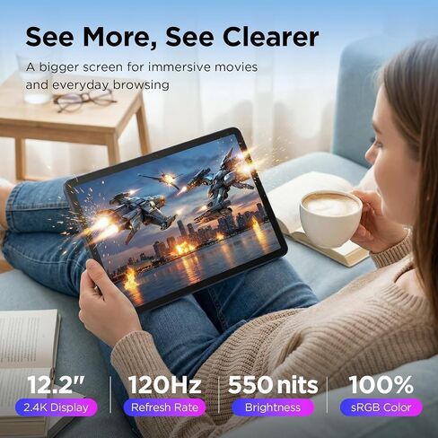 TCL TAB A1 Plus Android Tablet, 12.2" 2.4K 120Hz Display, 6+128GB | Octa-core CPU, AI Tools, 8000mAh Battery, Android 16, Quad Speakers, IP54 Metal Body, Tablet for Work, Study & Entertainment in Saudi Arabia