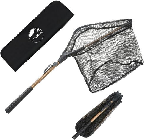 YVLEEN Folding Fishing Net - Foldable Fish Landing Net Robust Aluminum Telescopic Pole Handle and Nylon Mesh 16inch Hoop Size in Kuwait