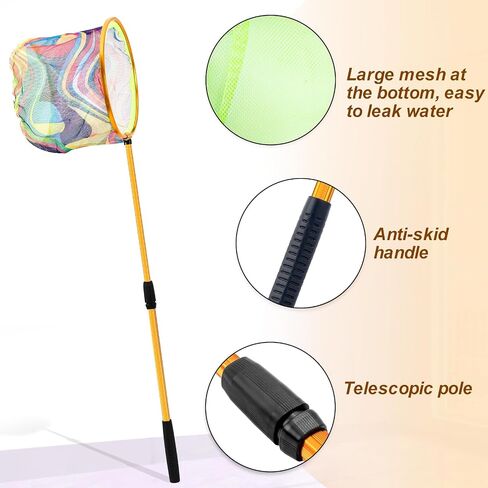 Kids Fishing Net, 3 Pack Telescopic Landing Net with Aluminum Pole Handle, Beach Nets Toys for Kids, Butterfly Net Bug Net, Fish Net Crab Nets Fishing Gear for Kids Youth, Outdoor Playing in Kuwait
