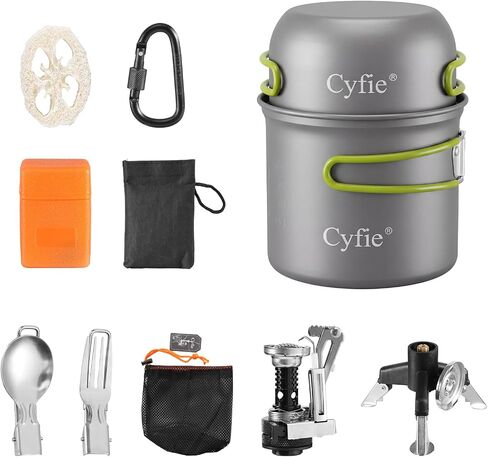 Camping Cookware Mess Kit, Stainless Steel Fork Spoon Kit, Portable Camping Cooking Set for Backpacking, Outdoor Camping Hiking and Picnic in Saudi Arabia