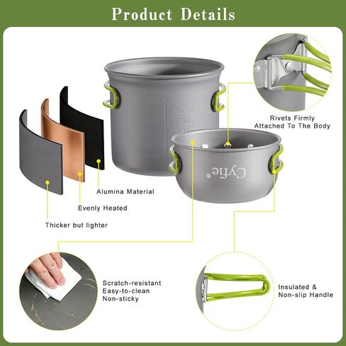 Camping Cookware Mess Kit, Stainless Steel Fork Spoon Kit, Portable Camping Cooking Set for Backpacking, Outdoor Camping Hiking and Picnic in Saudi Arabia