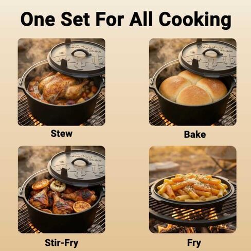 6.3qt Cast Iron Camping Dutch Oven,with 12inch Skillet Lid Outdoor Dutch Oven,Includes Claw Foot kazan for Baking,Braising,Campfire Cooking in Saudi Arabia