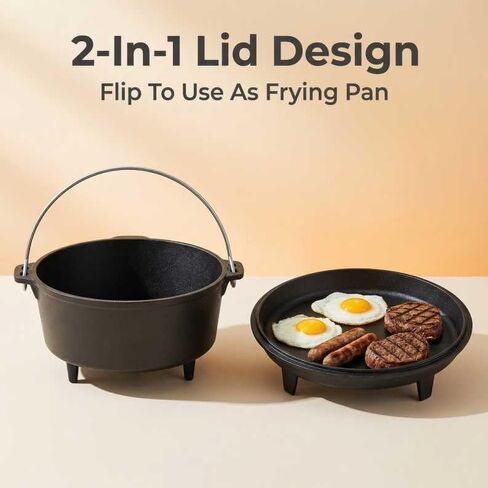 6.3qt Cast Iron Camping Dutch Oven,with 12inch Skillet Lid Outdoor Dutch Oven,Includes Claw Foot kazan for Baking,Braising,Campfire Cooking in Saudi Arabia