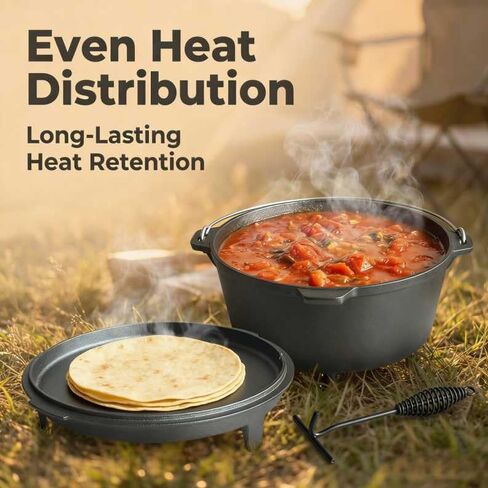 6.3qt Cast Iron Camping Dutch Oven,with 12inch Skillet Lid Outdoor Dutch Oven,Includes Claw Foot kazan for Baking,Braising,Campfire Cooking in Saudi Arabia