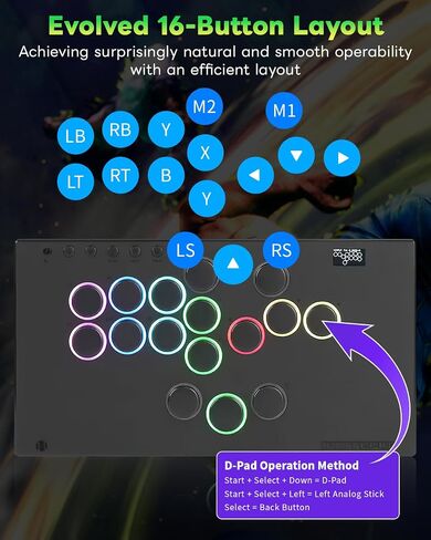Sehawei Haute42 E16 Left-Handed Leverless Arcade Controller, Mirror Layout | Ultra-Slim Mirror Layout Fight Stick，Custom RGB, SOCD, Turbo & Lock Button for PC, PS4, PS3, Switch/Switch2 in Saudi Arabia
