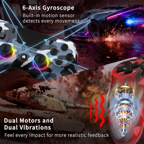 hosowe 2-Pack Wireless Controllers for PS4, Game Controllers Compatible with PS4/Pro/Slim/PC, Dual Vibration, 6-Axis Gyro Sensor, Touch Panel, Built-in Speaker & Headphone Jack, Camouflage Red & Blue in Saudi Arabia
