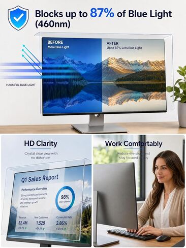 2 Pack Anti-Blue Light & Anti-Scratch Screen Protector Shield for 27 Inches Desktop Computer Monitor, Hanging Block Filter Panel for Eye Protection | for 27 Inches Desktop Computer Monitor, Hanging Block Filter Panel for Eye Protection in Saudi Arabia