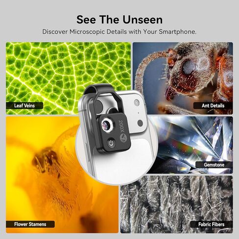 200X Phone Mini Pocket Microscope with CPL Filter, LED Light, Universal Clip, Nano Zoom Portable Digital Microscope Camera Attachments for 99% Smartphone in Kuwait