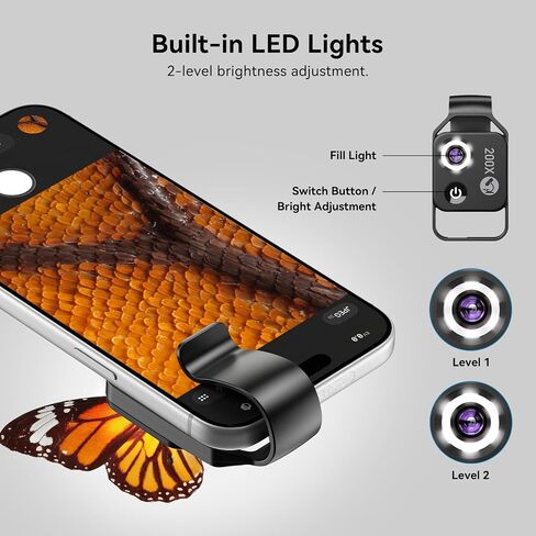 200X Phone Mini Pocket Microscope with CPL Filter, LED Light, Universal Clip, Nano Zoom Portable Digital Microscope Camera Attachments for 99% Smartphone in Kuwait