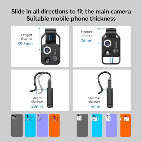 200X Phone Mini Pocket Microscope with CPL Filter, LED Light, Universal Clip, Nano Zoom Portable Digital Microscope Camera Attachments for 99% Smartphone in Kuwait