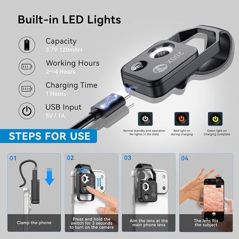 200X Phone Mini Pocket Microscope with CPL Filter, LED Light, Universal Clip, Nano Zoom Portable Digital Microscope Camera Attachments for 99% Smartphone in Kuwait