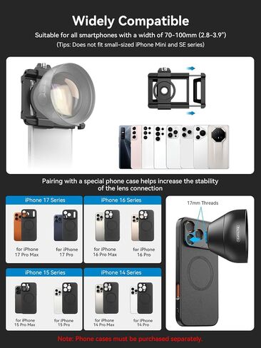 MIAO LAB 2X Telephoto Portrait Master Lens for iPhone, Samsung, Android - 50mm F1.05 Portrait Lens, 17mm Threaded Interface with Universal Clip for Portraits, Flowers, Food, Pets & Night Scenes in Saudi Arabia