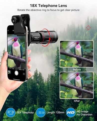 Evil eye 18X Telephoto Lens, Hight Power Telephoto Phone Lens with Tripod, Mobile Cell Lens Attachment for Android & iPhone, Samsung and Most Smartphone in Kuwait