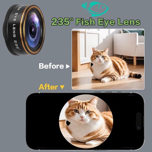 Fisheye Lens 235°Clip-On Cellphone Camera Lens Kit,Fish Eye Lens for iPhone 17 16 15 and Android Smartphone,Cartoon, Surreal Photos in Saudi Arabia