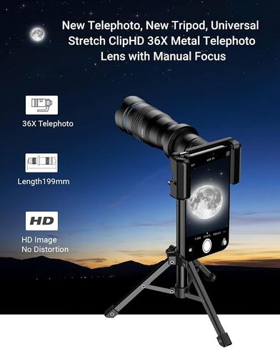 36X Telephoto Lens, Evil Eye High Power HD Telephoto Phone Lens with Tripod for Android & iPhone, Samsung and Most Smartphone in Kuwait