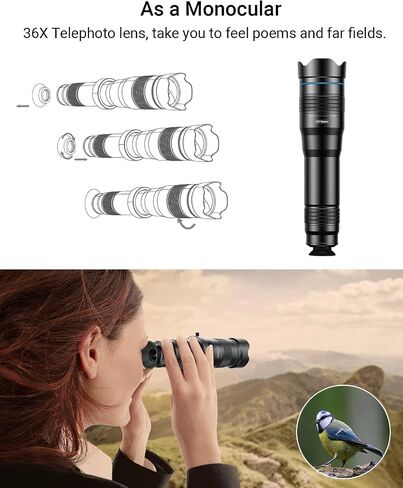 36X Telephoto Lens, Evil Eye High Power HD Telephoto Phone Lens with Tripod for Android & iPhone, Samsung and Most Smartphone in Kuwait