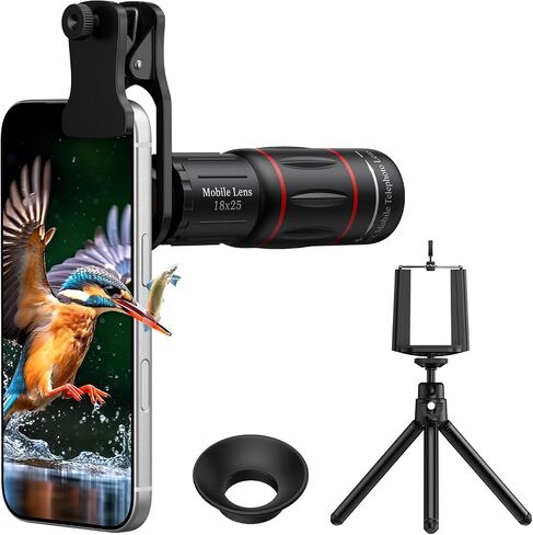 AMIR 18X Telephoto Lens, High Power Phone Camera Lens with Tripod, HD Monocular Telescope Attachment for Samsung, Android & iPhone, Smartphones in Saudi Arabia