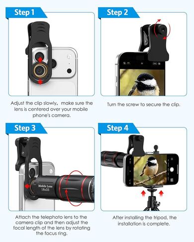 AMIR 18X Telephoto Lens, High Power Phone Camera Lens with Tripod, HD Monocular Telescope Attachment for Samsung, Android & iPhone, Smartphones in Saudi Arabia