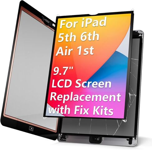 LHM for iPad 5th (2017)/ 6th (2018)/ Air 1st Gen 9.7" LCD Screen Replacement Display Assembly LED LCD Panel (Model: A1822 A1823 A1474 A1475 A1476 A1893 A1954) with Repair Kits (Not Touch Glass) in Kuwait