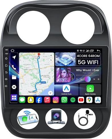 [4Core+64GB] Car Radio Stereo for Jeep Compass Patriot 2010-2016: Upgrade 5G WiFi 10.4" 1280 * 800 Touchscreen Head Unit Wireless Carplay Android Auto Bluetooth GPS FM SWC Backup Camera in Saudi Arabia