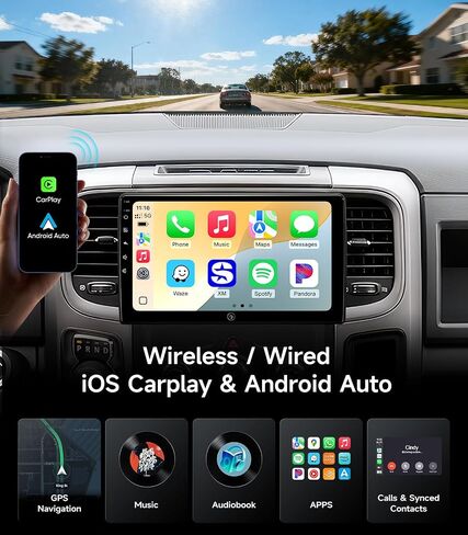 Car Radio for Dodge Ram 1500 2500 3500 2013-2018, CarPlay Android Auto | 10.2" HD Stereo touchscreen, 64G storage, 5G WiFi GPS Navigation, wireless phone link, Bluetooth FM AM SWC, HD backup camera in Saudi Arabia