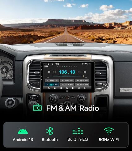 Car Radio for Dodge Ram 1500 2500 3500 2013-2018, CarPlay Android Auto | 10.2" HD Stereo touchscreen, 64G storage, 5G WiFi GPS Navigation, wireless phone link, Bluetooth FM AM SWC, HD backup camera in Saudi Arabia
