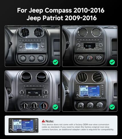 Car Radio for Jeep Compass Patriot 2010-2016, Wireless CarPlay Android Auto | 10.2 inch HD Stereo touchscreen, 64G storage, 5G WiFi GPS, Bluetooth FM AM SWC, plug-and-play, AHD backup camera in Saudi Arabia