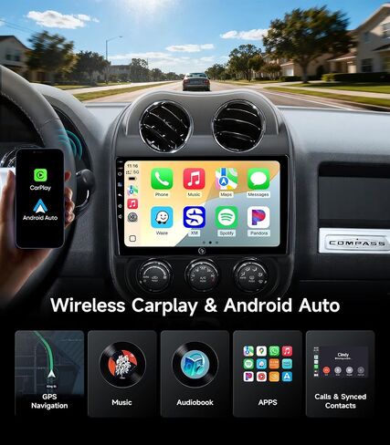 Car Radio for Jeep Compass Patriot 2010-2016, Wireless CarPlay Android Auto | 10.2 inch HD Stereo touchscreen, 64G storage, 5G WiFi GPS, Bluetooth FM AM SWC, plug-and-play, AHD backup camera in Saudi Arabia