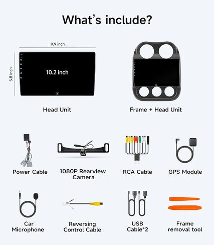 Car Radio for Jeep Compass Patriot 2010-2016, Wireless CarPlay Android Auto | 10.2 inch HD Stereo touchscreen, 64G storage, 5G WiFi GPS, Bluetooth FM AM SWC, plug-and-play, AHD backup camera in Saudi Arabia