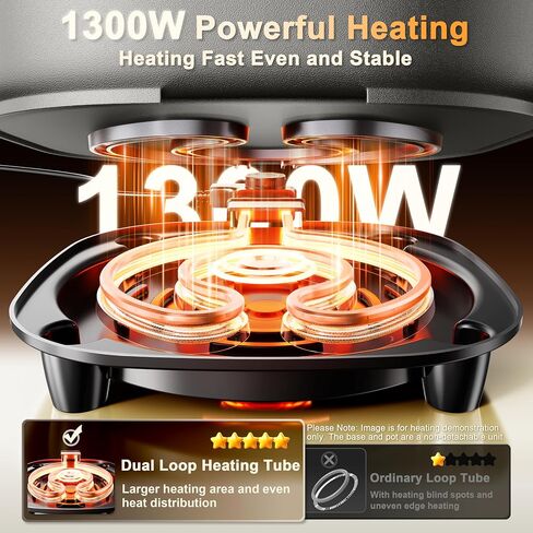 Stariver 6L Electric Hot Pot with Divider, Dual-Flavor Shabu Shabu Pot | 1300W Fast Heating, 5-Temp Control & Non-Stick Coating, Great for Shabu Shabu, Fondue, Family Dinner, Party, Home, Dorm in Saudi Arabia