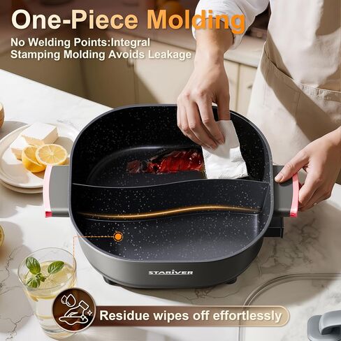 Stariver 6L Electric Hot Pot with Divider, Dual-Flavor Shabu Shabu Pot | 1300W Fast Heating, 5-Temp Control & Non-Stick Coating, Great for Shabu Shabu, Fondue, Family Dinner, Party, Home, Dorm in Saudi Arabia