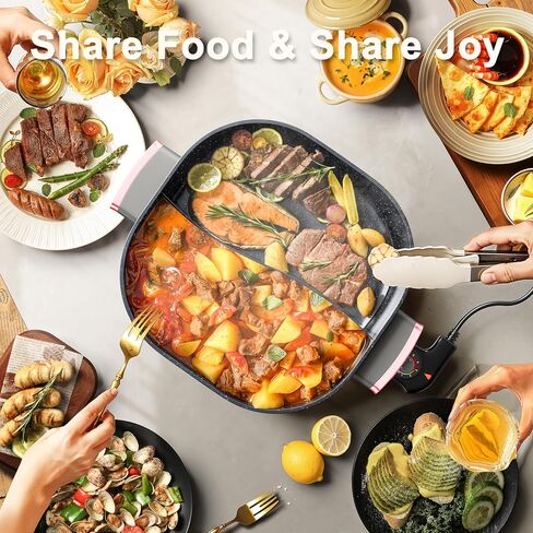 Stariver 6L Electric Hot Pot with Divider, Dual-Flavor Shabu Shabu Pot | 1300W Fast Heating, 5-Temp Control & Non-Stick Coating, Great for Shabu Shabu, Fondue, Family Dinner, Party, Home, Dorm in Saudi Arabia