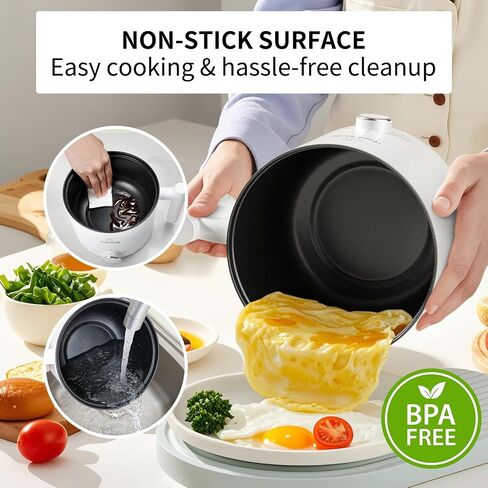 Hot Pot Electric Pot for Cooking Ramen Cooker 1.6L College Dorm Room Essentials Mini Hotpot Shabu Shabu Pot 110V Noodle Cooker Non Stick in Saudi Arabia
