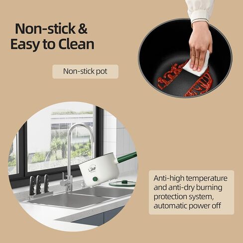 Electric Hot Pot with Steamer, Portable Nonstick Frying Pan with Dual Power Control, Electric Shabu Shabu Cooker for Noodle, Oatmeal, Pasta, Ramen, 1.5L (Green W) in Saudi Arabia
