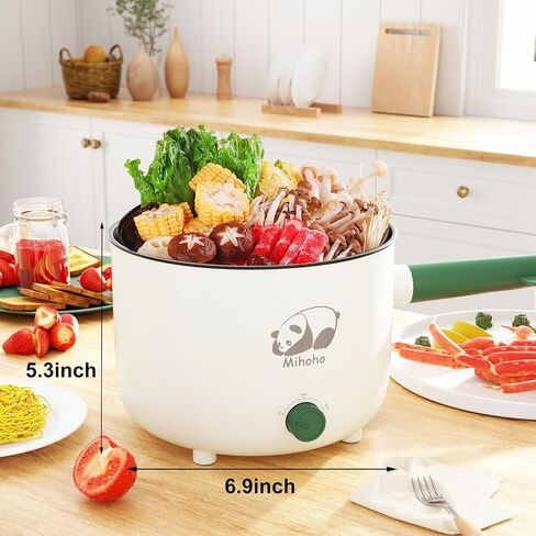 Electric Hot Pot with Steamer, Portable Nonstick Frying Pan with Dual Power Control, Electric Shabu Shabu Cooker for Noodle, Oatmeal, Pasta, Ramen, 1.5L (Green W) in Saudi Arabia