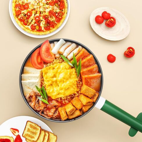 Electric Hot Pot with Steamer, Portable Nonstick Frying Pan with Dual Power Control, Electric Shabu Shabu Cooker for Noodle, Oatmeal, Pasta, Ramen, 1.5L (Green W) in Saudi Arabia