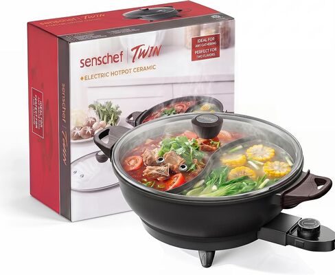 TWIN™ Electric Hot Pot with Divider | EvenHeat Cast Aluminum Non-Stick Pot for No-Spot Cooking | 1500W Fast Heating | Dual-Flavor Shabu Shabu Pot for | 1-Yr Warranty | Granite Black in Saudi Arabia