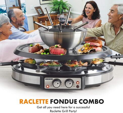 GIVENEU 2-in-1 Fondue Pot & Raclette Grill Set, 8 Person, 1500W, 600ml | Dual Thermostats, Dishwasher Safe, Non-Stick Grill Plate; Cheese & Chocolate Fondue; Christmas, Thanksgiving, Kitchen Gift in Saudi Arabia