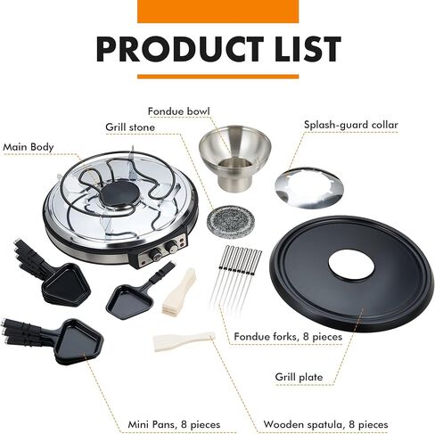 GIVENEU 2-in-1 Fondue Pot & Raclette Grill Set, 8 Person, 1500W, 600ml | Dual Thermostats, Dishwasher Safe, Non-Stick Grill Plate; Cheese & Chocolate Fondue; Christmas, Thanksgiving, Kitchen Gift in Saudi Arabia