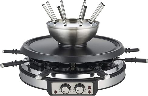 GIVENEU 2-in-1 Fondue Pot & Raclette Grill Set, 8 Person, 1500W, 600ml | Dual Thermostats, Dishwasher Safe, Non-Stick Grill Plate; Cheese & Chocolate Fondue; Christmas, Thanksgiving, Kitchen Gift in Saudi Arabia