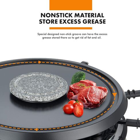 GIVENEU 2-in-1 Fondue Pot & Raclette Grill Set, 8 Person, 1500W, 600ml | Dual Thermostats, Dishwasher Safe, Non-Stick Grill Plate; Cheese & Chocolate Fondue; Christmas, Thanksgiving, Kitchen Gift in Saudi Arabia