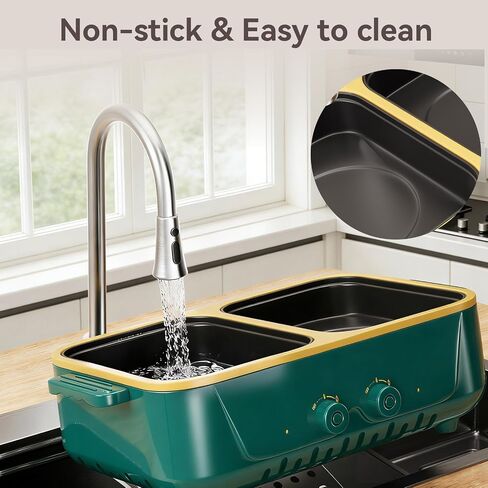 2-in-1 Electric Hot Pot and Grill Combo,1000W Dual Temper Control, Fast Heating - Indoor Cooking Appliance for BBQ, Steaks, Noodles & More - Suitable for Up to 3 People (Green T) in Saudi Arabia