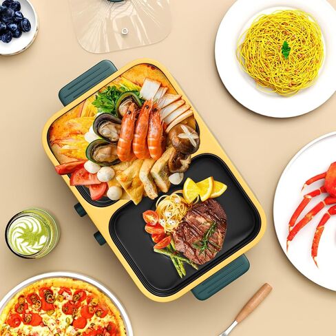 2-in-1 Electric Hot Pot and Grill Combo,1000W Dual Temper Control, Fast Heating - Indoor Cooking Appliance for BBQ, Steaks, Noodles & More - Suitable for Up to 3 People (Green T) in Saudi Arabia