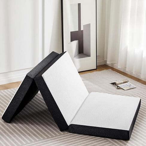 Folding Memory Foam Pads, 4" Tri-Fold Single Topper with Washable Cover, Non-Slip Portable Guest Floor Bed for Travel Camping in Saudi Arabia