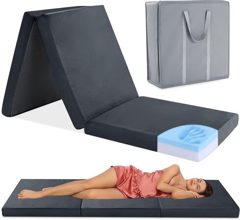 HOMBYS Tri Folding Memory Foam Camping Mattress for Outdoor Sleeping, Portable Waterproof Camping Pad Mat for Travel Truck Bed Tent in Kuwait