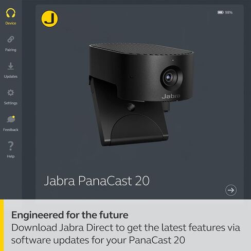 كاميرا Jabra PanaCast 20 للمؤتمرات - كاميرا ويب مرنة لحلول الفيديو الشخصية والتوصيل والتشغيل مع تقنية الذكاء الاصطناعي بدقة 4K فائقة الدقة وتكبير ذكي وتحسين الإضاءة - أسود in Kuwait