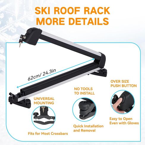 Ski& Snowboard Roof Racks, Ski Roof Racks with Anti-Theft Lock Racks Carrier for Snowboards Universal Ski Top Holder Fits for Square/Aero/Oval Cross Bars, Silver, Large in Saudi Arabia