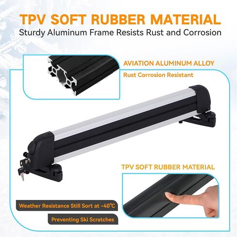 Ski& Snowboard Roof Racks, Ski Roof Racks with Anti-Theft Lock Racks Carrier for Snowboards Universal Ski Top Holder Fits for Square/Aero/Oval Cross Bars, Silver, Large in Saudi Arabia